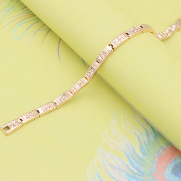 "Rose Gold Bracelet with Star Design in Glossy Linked Segments, XPBL0886 - Picture 7 of 12